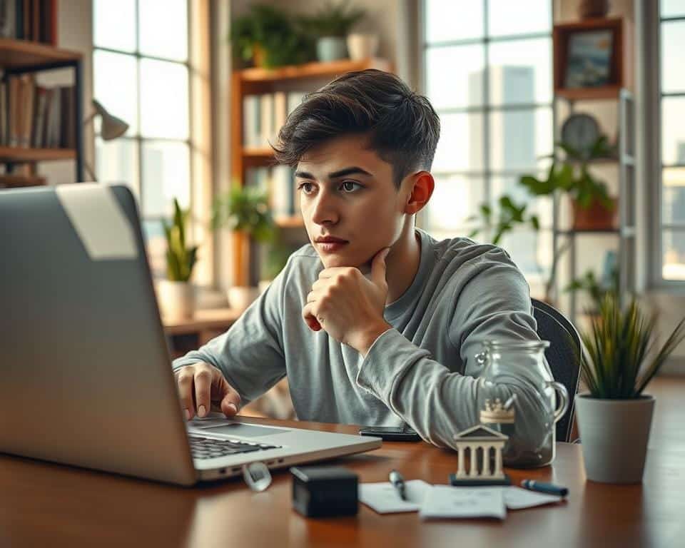 A high-fidelity, photo-realistic image depicting content originality considerations. The foreground features a thoughtful young writer or content creator, gazing intently at a laptop screen displaying a text editor. In the middle ground, various icons and symbols representing plagiarism, copyright, and intellectual property concepts are scattered around the desk. The background showcases a warm, softly-lit office environment, with bookshelves, potted plants, and a window overlooking a cityscape. Lighting is natural and directional, casting subtle shadows and highlights to enhance the sense of depth and realism. The overall mood is contemplative, as the subject ponders the importance of original, high-quality content creation.